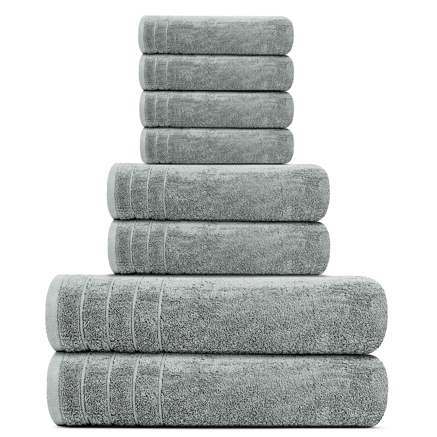 Tens Towels 8 Piece Towels Set, 2 Extra Large Bath Towels, 2 Hand Towels, 4 Washcloths (Cool Grey)