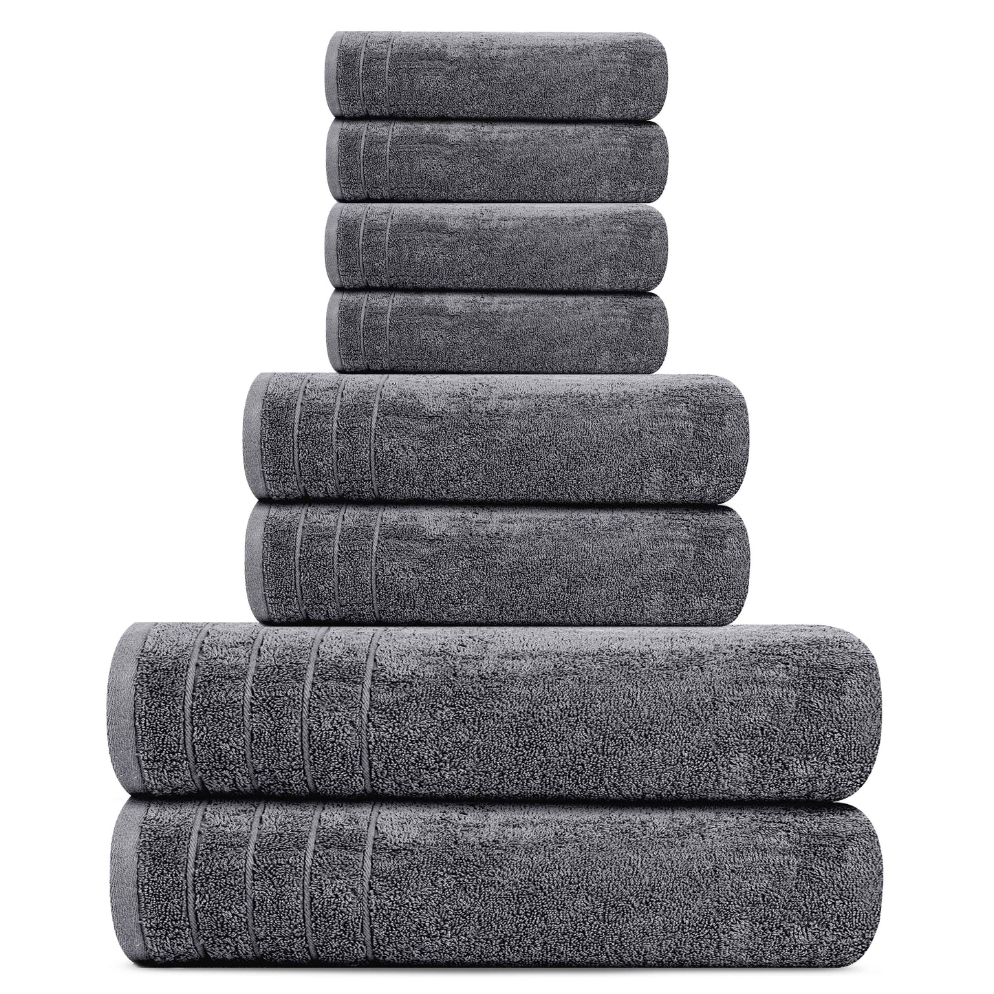 Tens Towels 8 Piece Towels Set, 2 Extra Large Bath Towels, 2 Hand Towels, 4 Washcloths (Dark Grey)