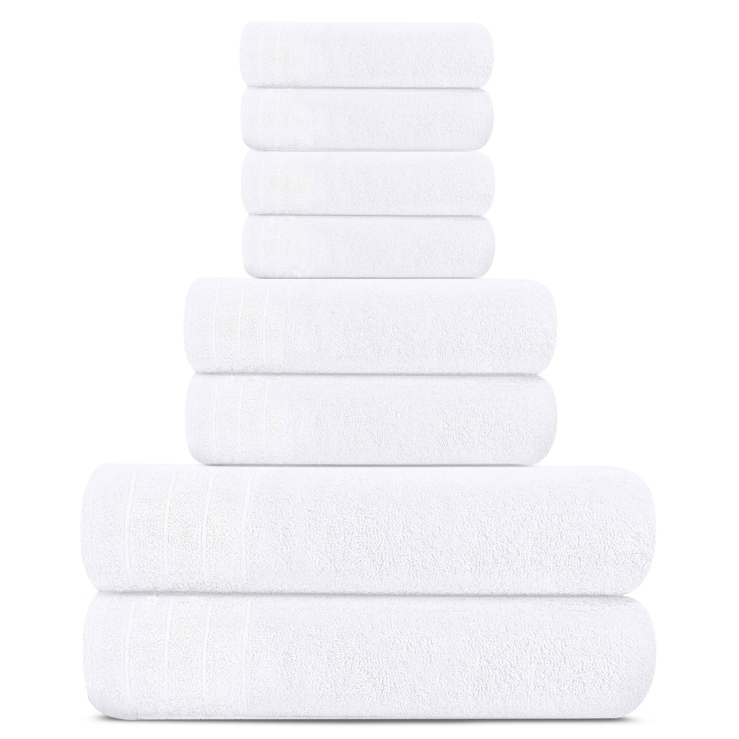 Tens Towels 8 Piece Towels Set, 2 Extra Large Bath Towels, 2 Hand Towels, 4 Washcloths (White)