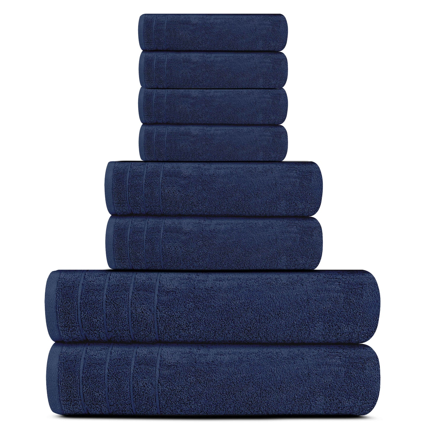 Tens Towels 8 Piece Towels Set, 2 Extra Large Bath Towels, 2 Hand Towels, 4 Washcloths (Navy)