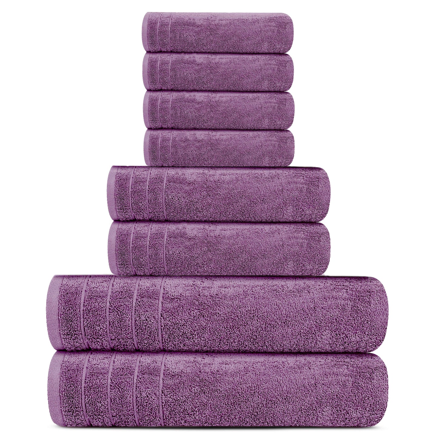 Tens Towels 8 Piece Towels Set, 2 Extra Large Bath Towels, 2 Hand Towels, 4 Washcloths (Purple)