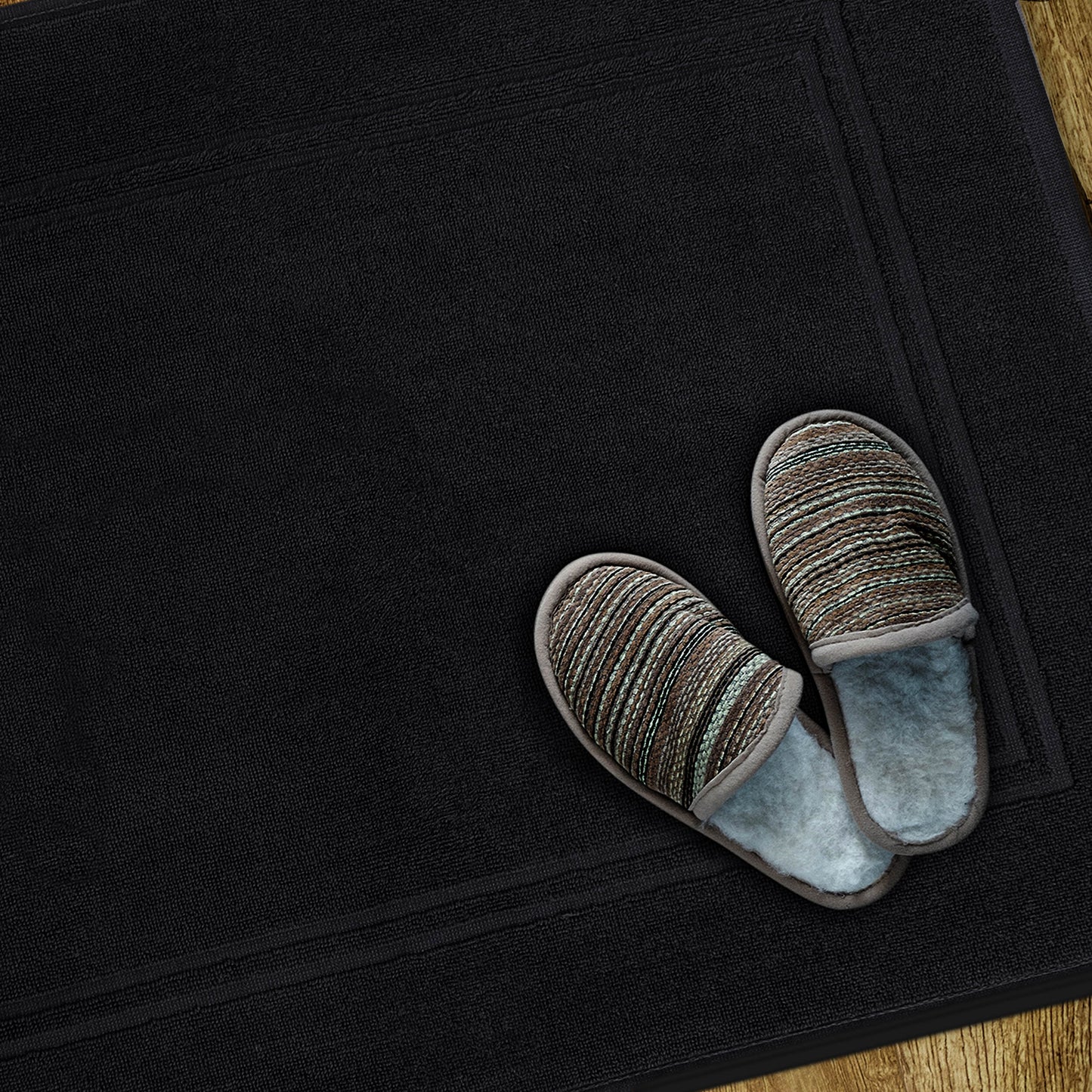 Bath MATS Super Absorbent, Premium Floor Towels, Luxurious Soft & Quick Dry (Black, 2PC Set)
