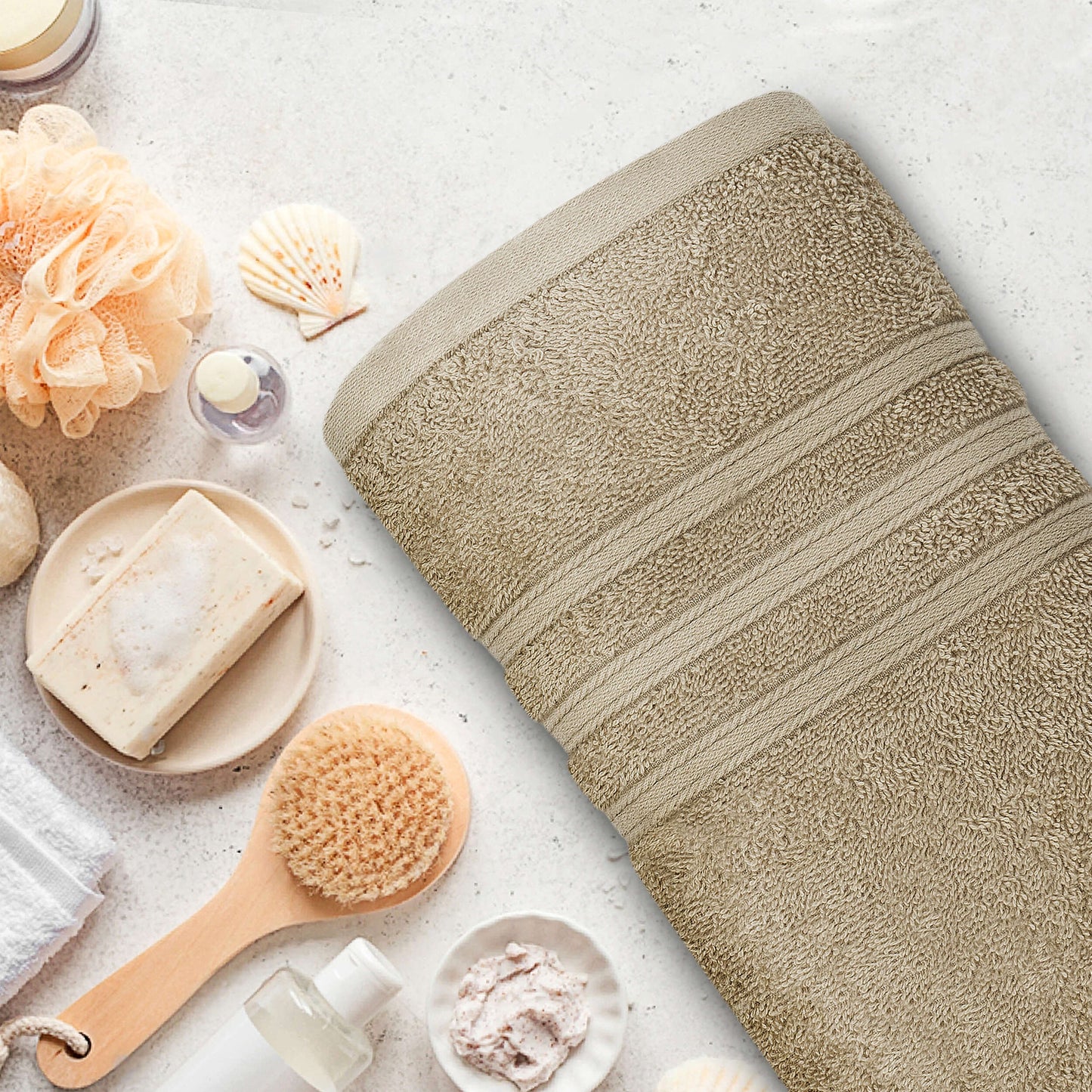 Tens Towels 4 Piece Bath Towels Set, 100% Cotton, 27 inches x 54 inches (BEIGE)