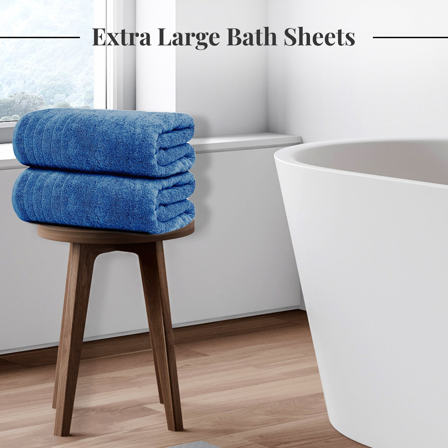 Tens Towels Large Bath Sheets, 100% Cotton, 35x70 inches Extra Large Bath Towel Sheets (Pack of 2, Blue)
