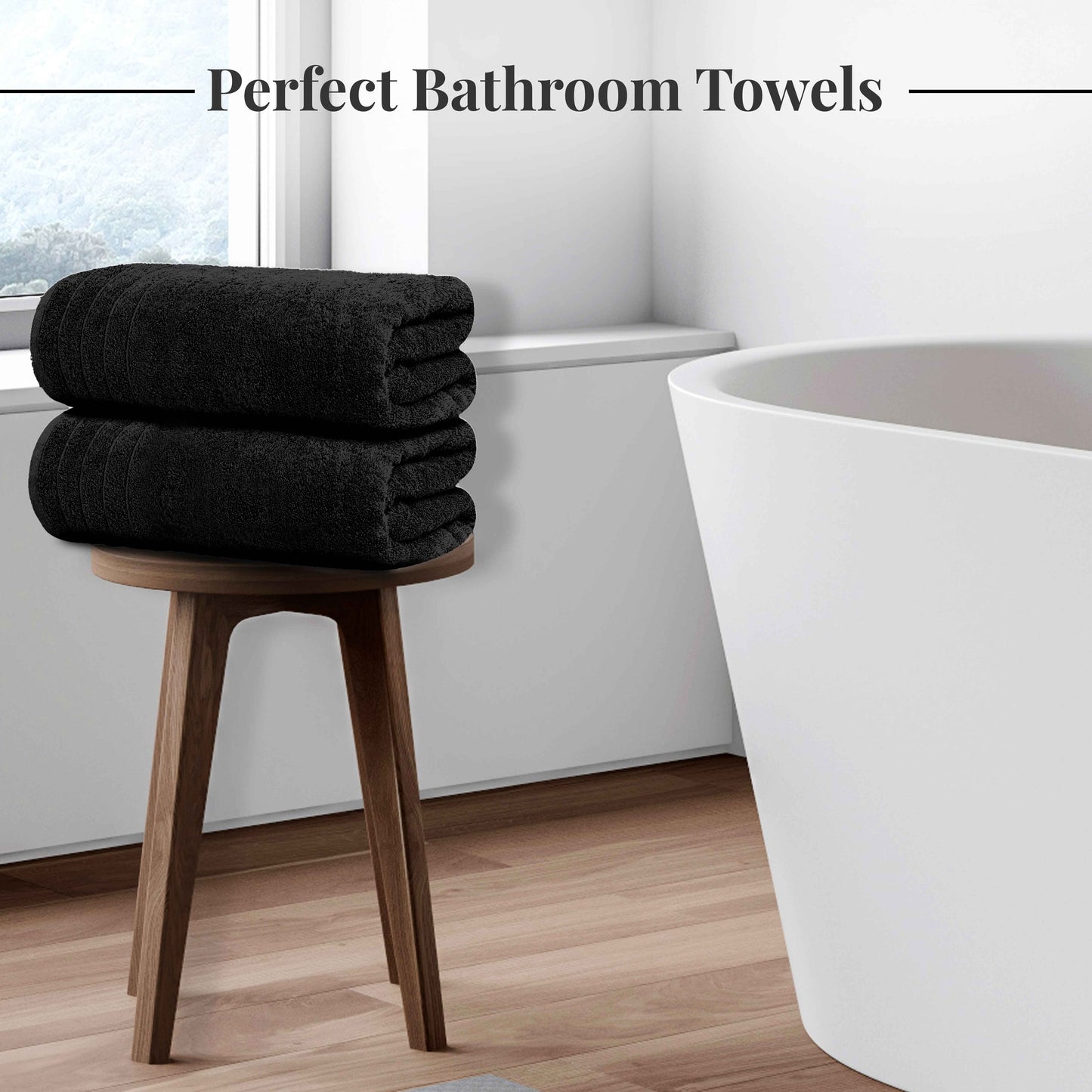 Tens Towels Large Bath Towels, 100% Cotton, 30 x 60 Inches Extra Large Bath Towels (Pack of 4, Black)