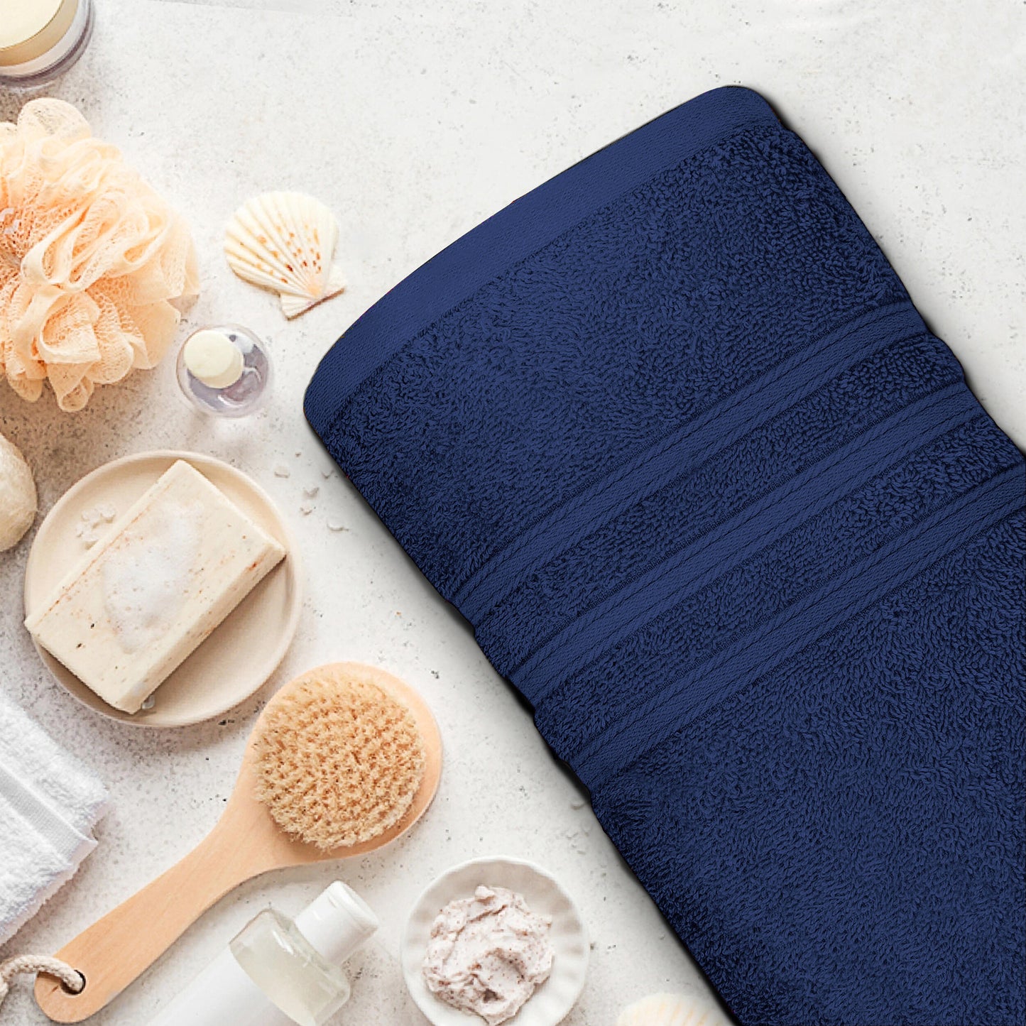 Tens Towels 4 Piece Bath Towels Set, 100% Cotton, 27 inches x 54 inches (NAVY)