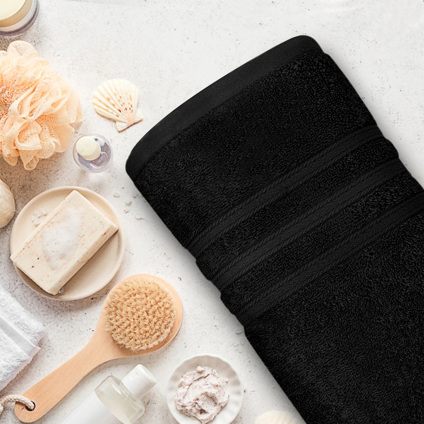 Tens Towels 4 Piece Bath Towels Set, 100% Cotton, 27 inches x 54 inches (BLACK)