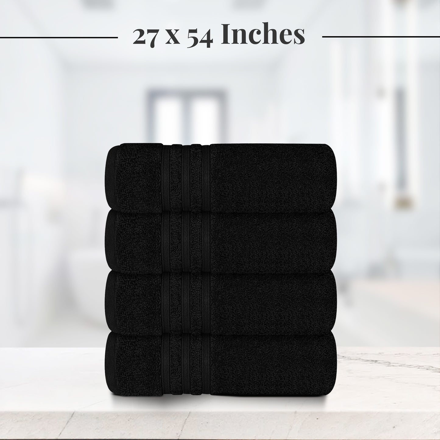 Tens Towels 4 Piece Bath Towels Set, 100% Cotton, 27 inches x 54 inches (BLACK)