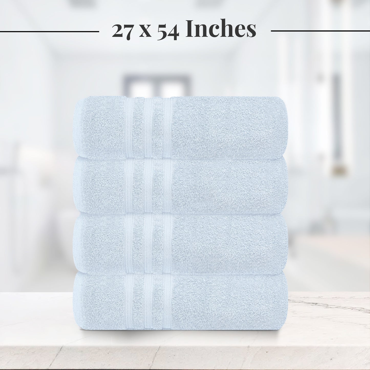 Tens Towels 4 Piece Bath Towels Set, 100% Cotton, 27 inches x 54 inches (SKY BLUE)