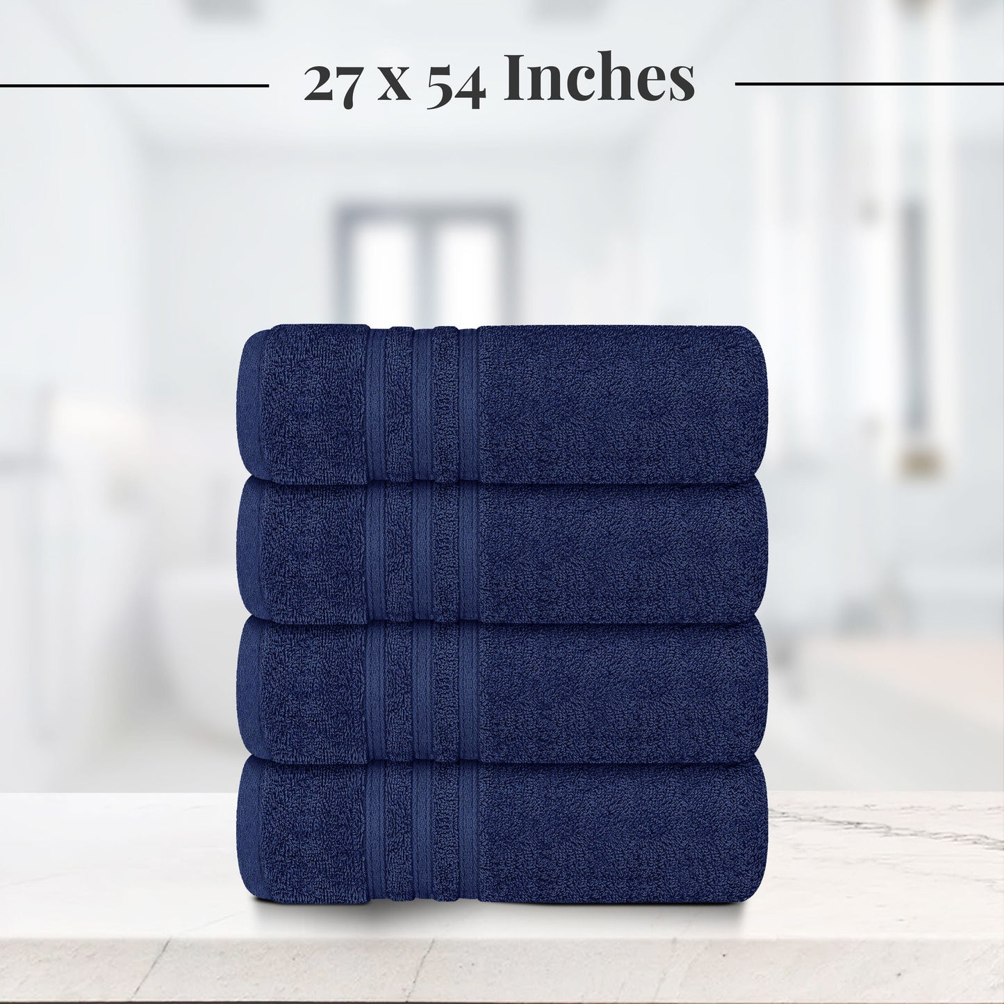 Tens Towels 4 Piece Bath Towels Set, 100% Cotton, 27 inches x 54 inches (NAVY)