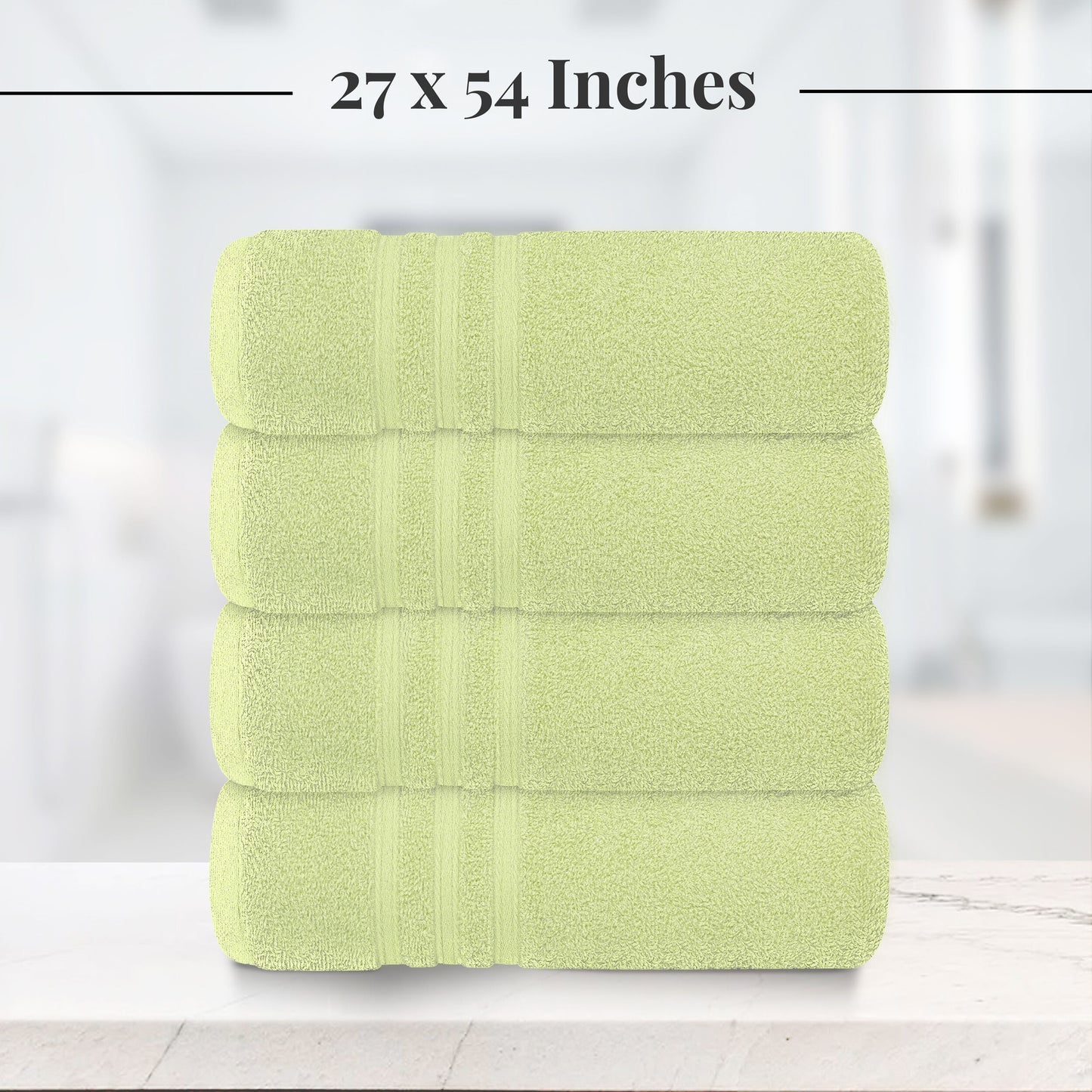 Tens Towels 4 Piece Bath Towels Set, 100% Cotton, 27 inches x 54 inches (LIGHT GREEN)