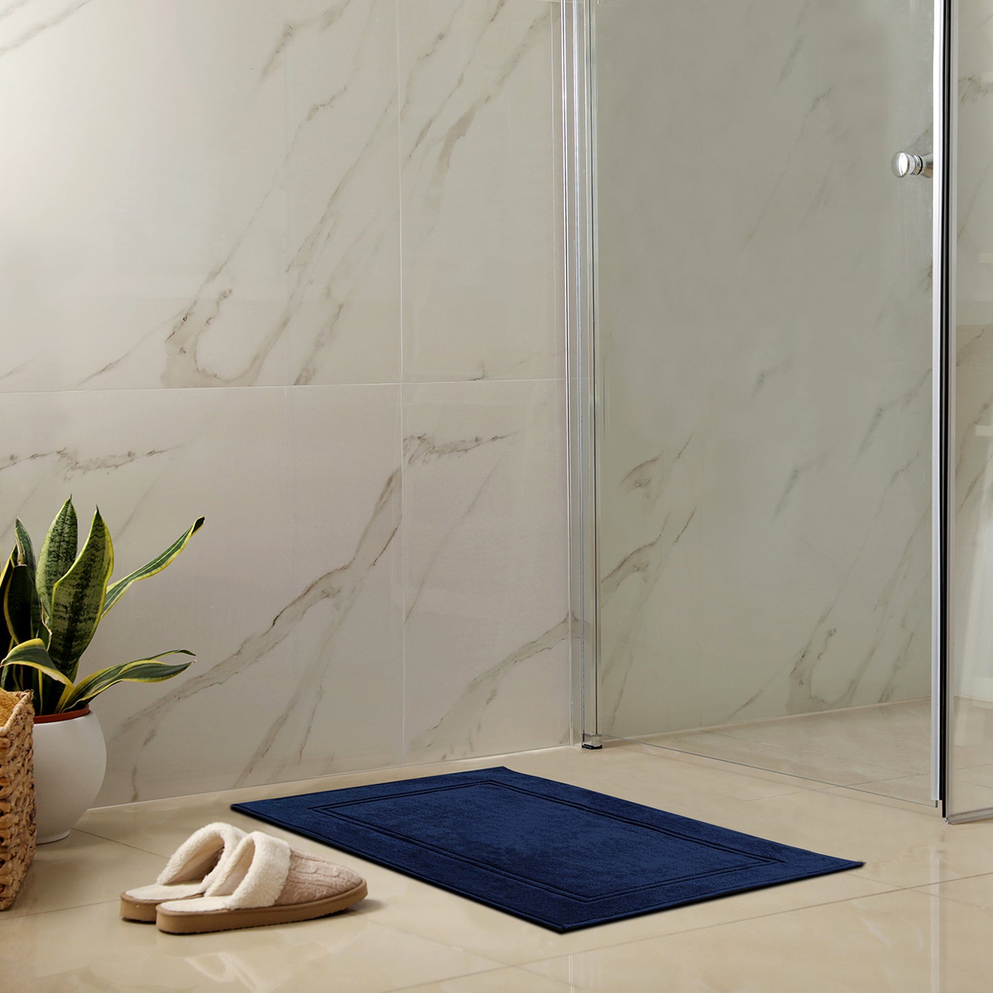 Bath MATS Super Absorbent, Premium Floor Towels, Luxurious Soft & Quick Dry (Navy, 2PC Set)