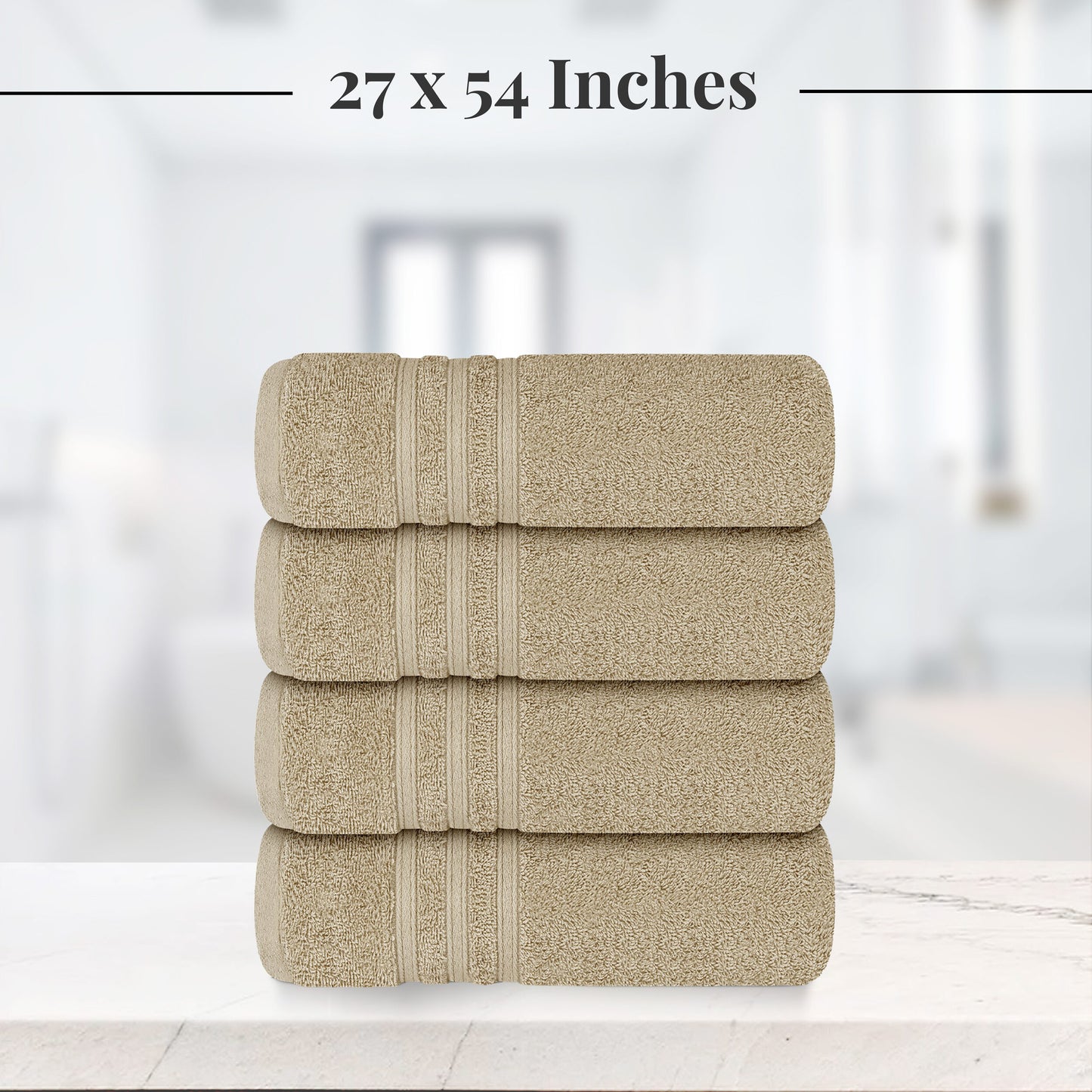 Tens Towels 4 Piece Bath Towels Set, 100% Cotton, 27 inches x 54 inches (BEIGE)