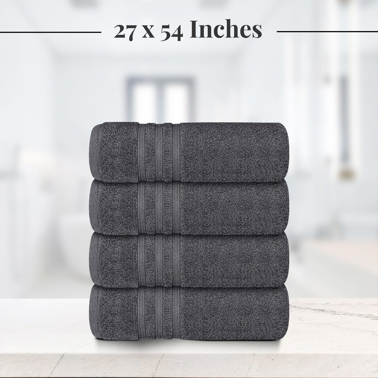 Tens Towels 4 Piece Bath Towels Set, 100% Cotton, 27 inches x 54 inches (DARK GREY)