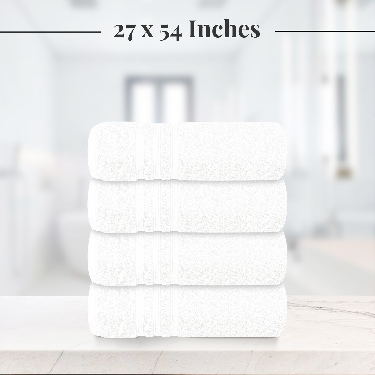 Tens Towels 4 Piece Bath Towels Set, 100% Cotton, 27 inches x 54 inches (WHITE)