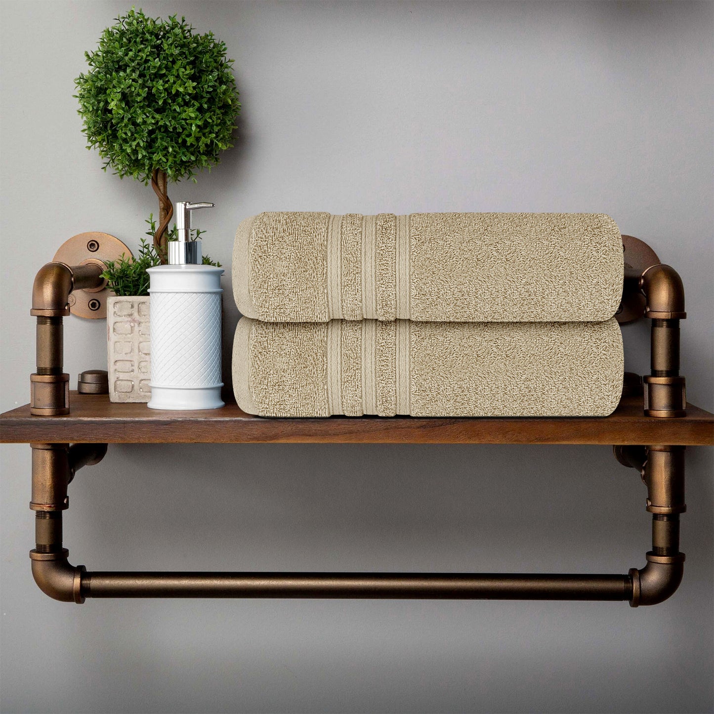Tens Towels 4 Piece Bath Towels Set, 100% Cotton, 27 inches x 54 inches (BEIGE)