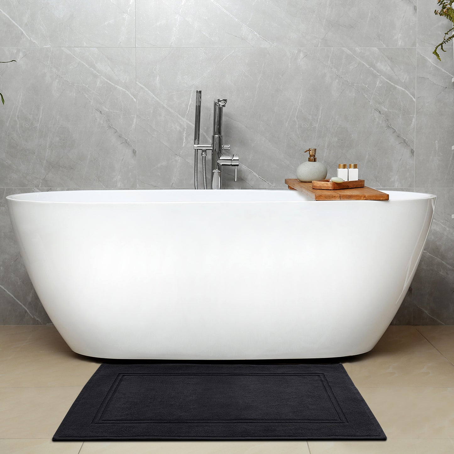 Bath MATS Super Absorbent, Premium Floor Towels, Luxurious Soft & Quick Dry (Black, 2PC Set)
