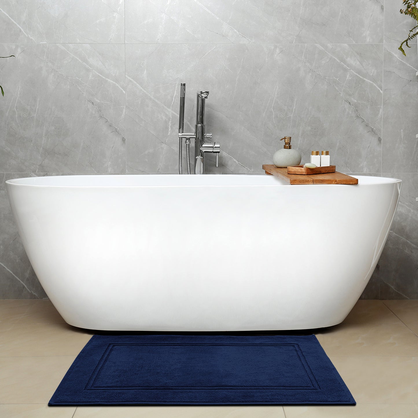 Bath MATS Super Absorbent, Premium Floor Towels, Luxurious Soft & Quick Dry (Navy, 2PC Set)