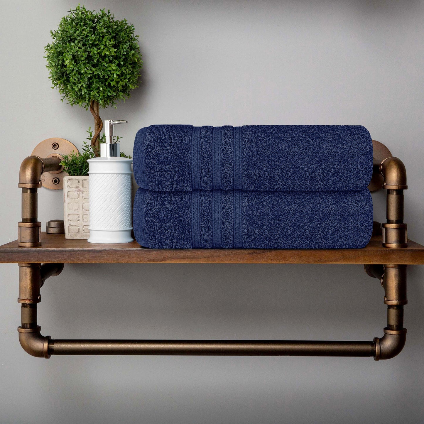 Tens Towels 4 Piece Bath Towels Set, 100% Cotton, 27 inches x 54 inches (NAVY)