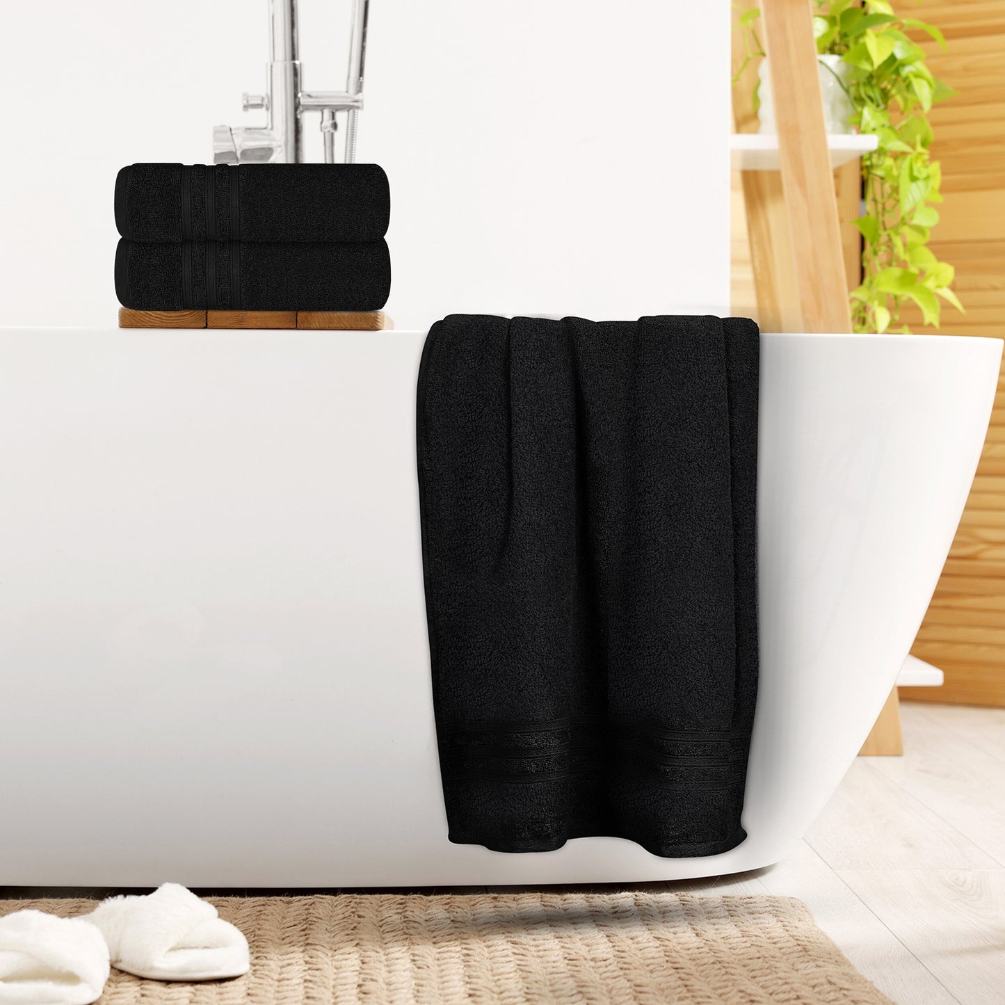 Tens Towels 4 Piece Bath Towels Set, 100% Cotton, 27 inches x 54 inches (BLACK)