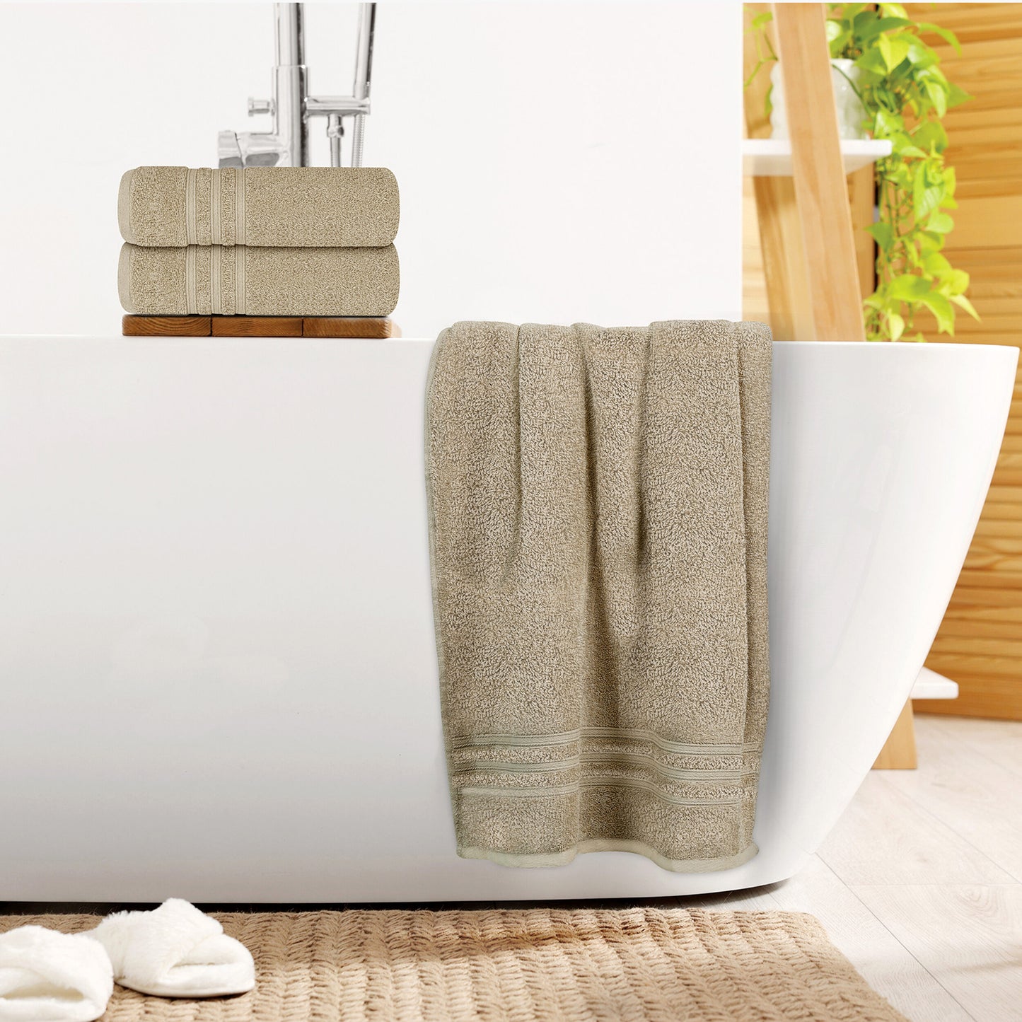 Tens Towels 4 Piece Bath Towels Set, 100% Cotton, 27 inches x 54 inches (BEIGE)