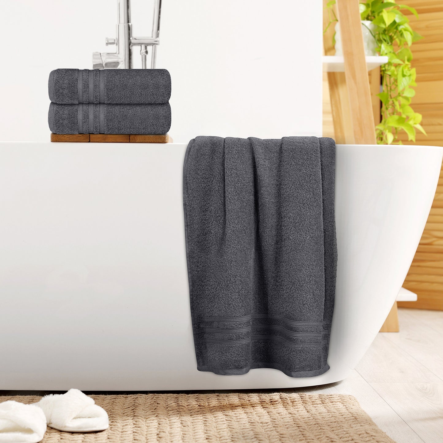 Tens Towels 4 Piece Bath Towels Set, 100% Cotton, 27 inches x 54 inches (DARK GREY)