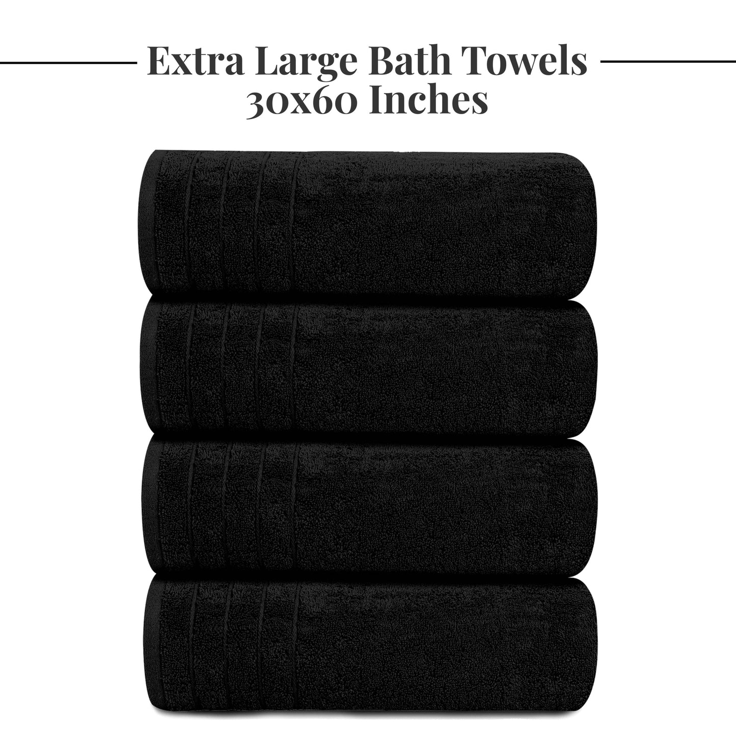 Tens Towels Large Bath Towels, 100% Cotton, 30 x 60 Inches Extra Large Bath Towels (Pack of 4, Black)