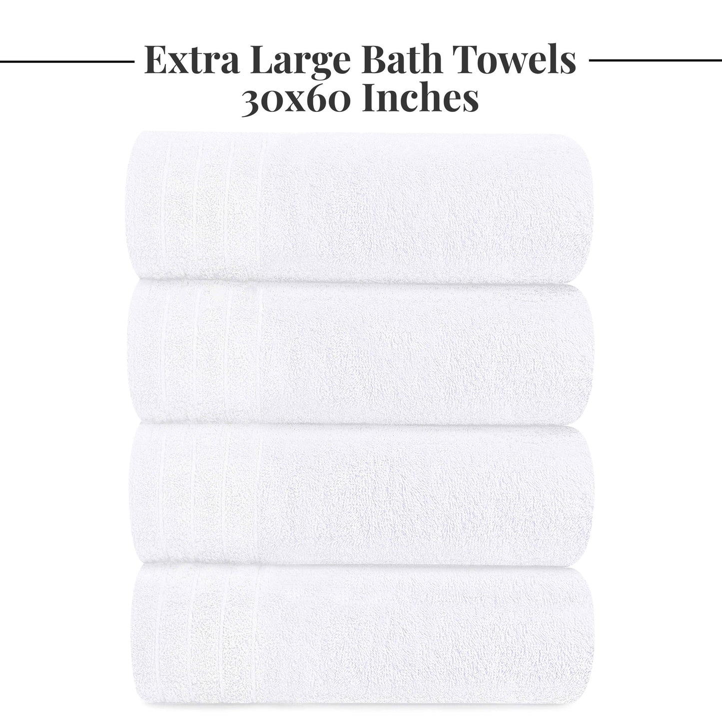 Tens Towels Large Bath Towels, 100% Cotton, 30 x 60 Inches Extra Large Bath Towels (Pack of 4, White)