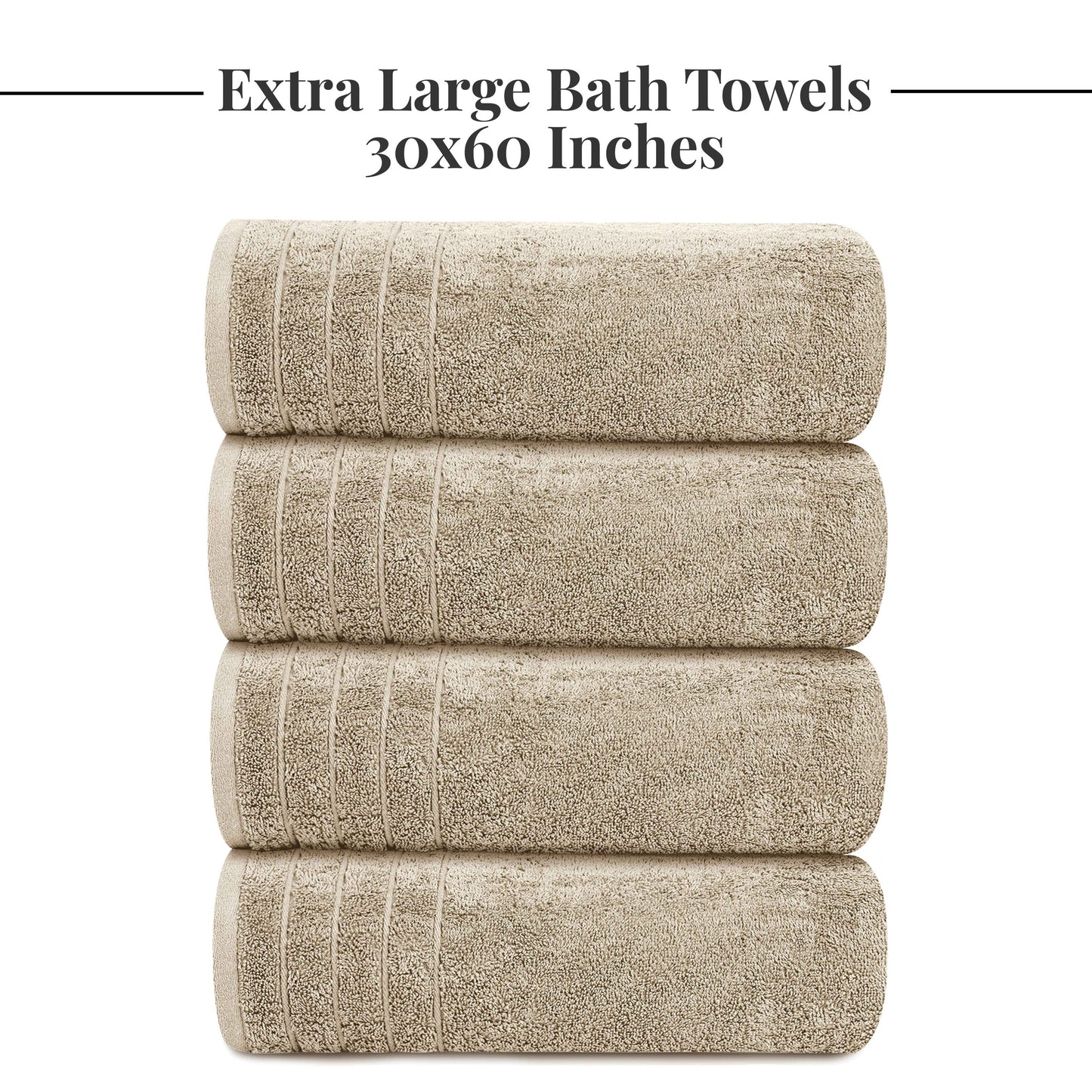 Tens Towels Large Bath Towels, 100% Cotton, 30 x 60 Inches Extra Large Bath Towels (Pack of 4, Beige)