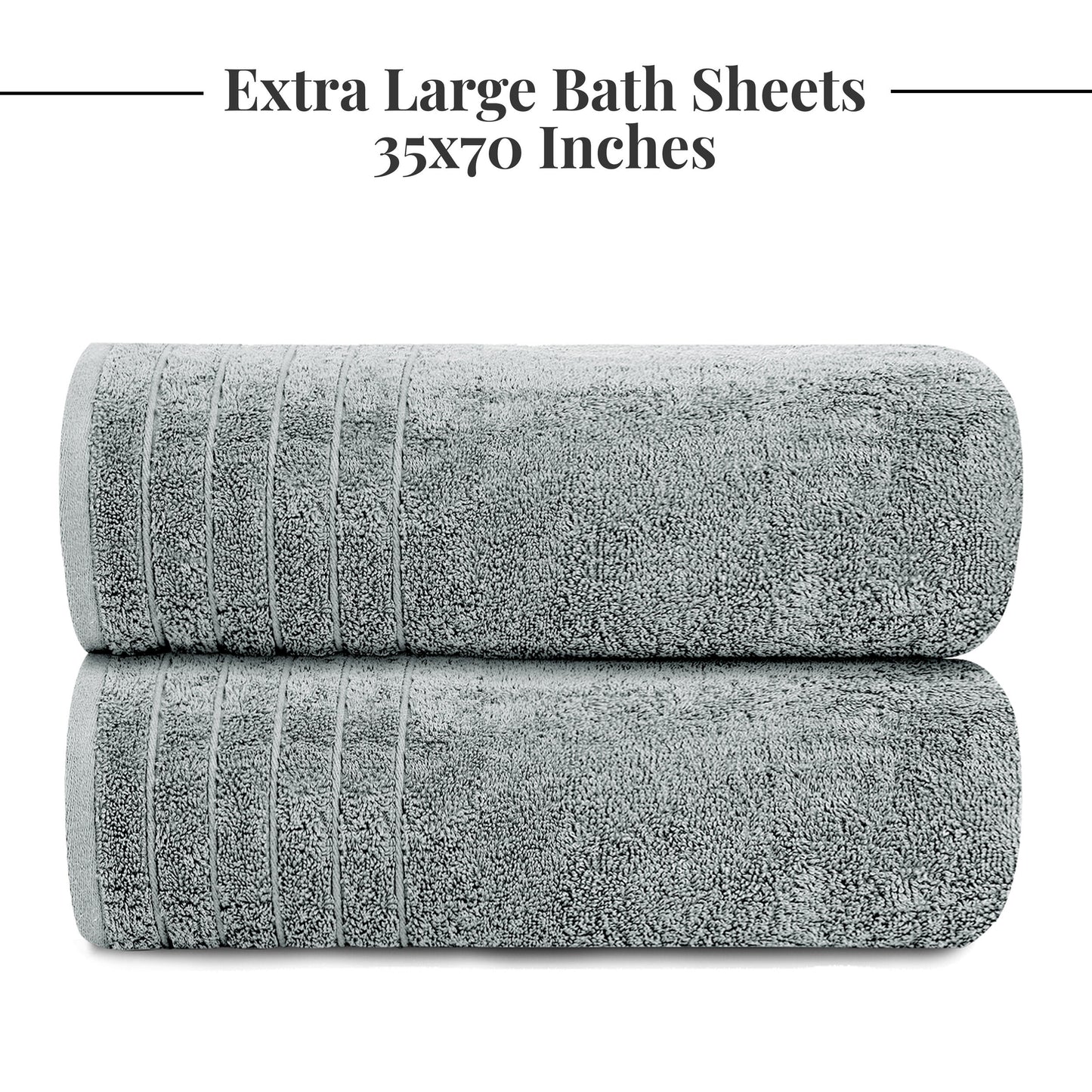 Tens Towels Large Bath Sheets, 100% Cotton, 35x70 inches Extra Large Bath Towel Sheets (Pack of 2, Cool Grey)
