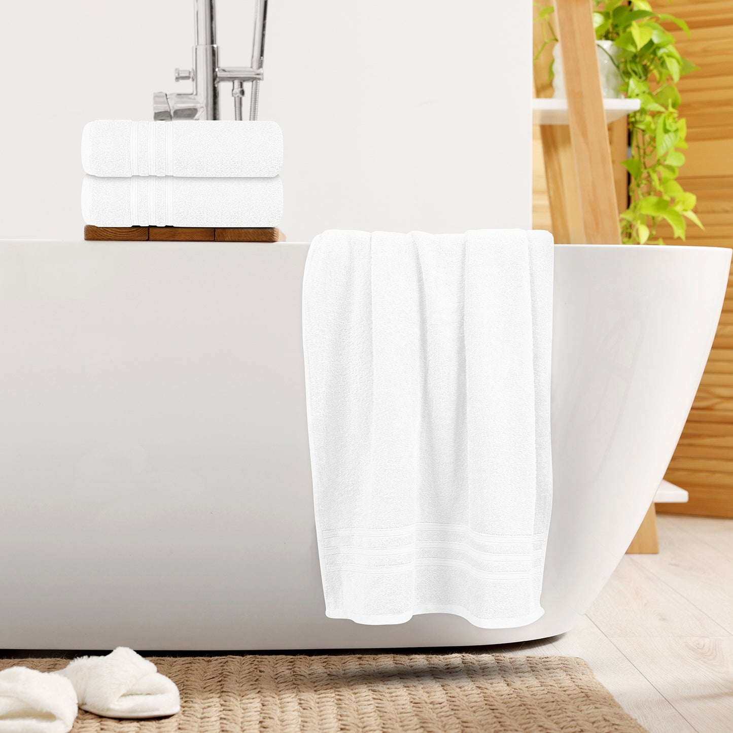 Tens Towels 4 Piece Bath Towels Set, 100% Cotton, 27 inches x 54 inches (WHITE)