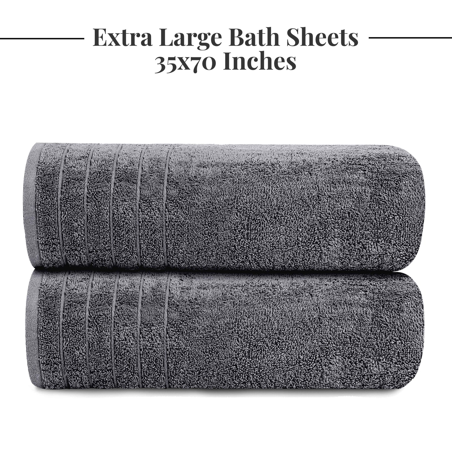 Tens Towels Large Bath Sheets, 100% Cotton, 35x70 inches Extra Large Bath Towel Sheets (Pack of 2, Dark Grey)