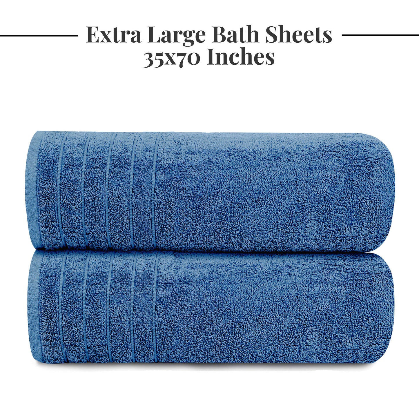 Tens Towels Large Bath Sheets, 100% Cotton, 35x70 inches Extra Large Bath Towel Sheets (Pack of 2, Blue)
