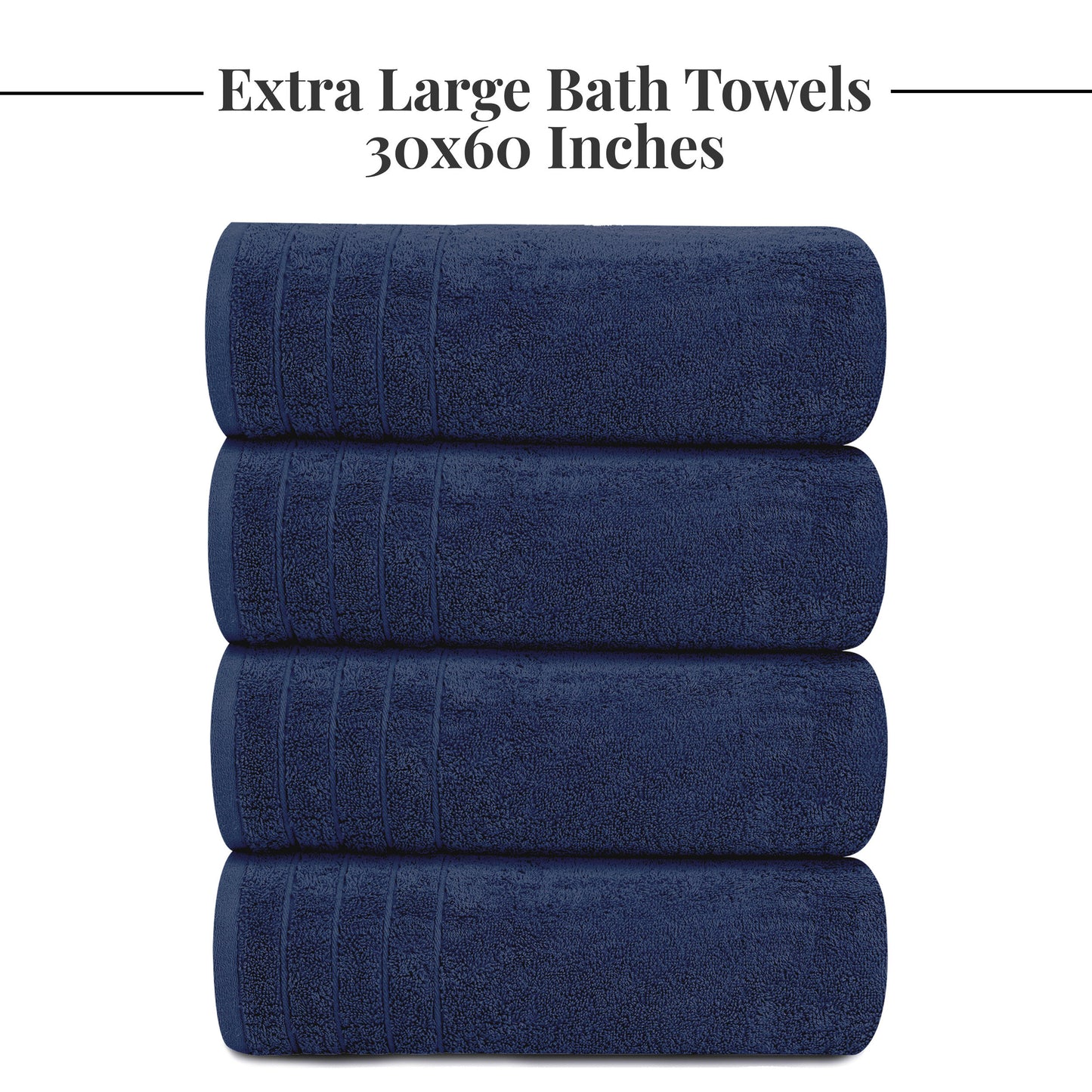 Tens Towels Large Bath Towels, 100% Cotton, 30 x 60 Inches Extra Large Bath Towels (Pack of 4, Navy)