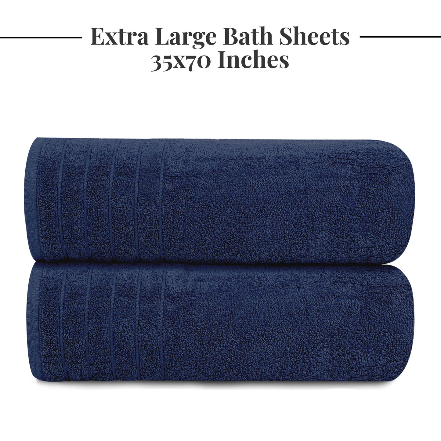 Tens Towels Large Bath Sheets, 100% Cotton, 35x70 inches Extra Large Bath Towel Sheets (Pack of 2, Navy)