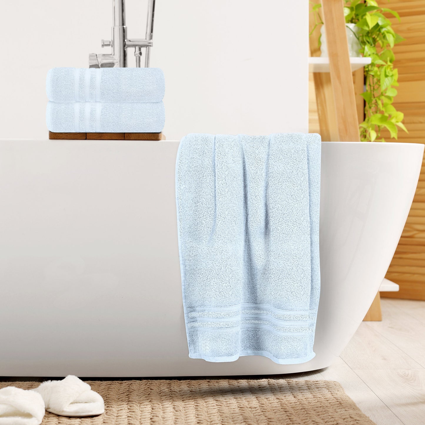 Tens Towels 4 Piece Bath Towels Set, 100% Cotton, 27 inches x 54 inches (SKY BLUE)