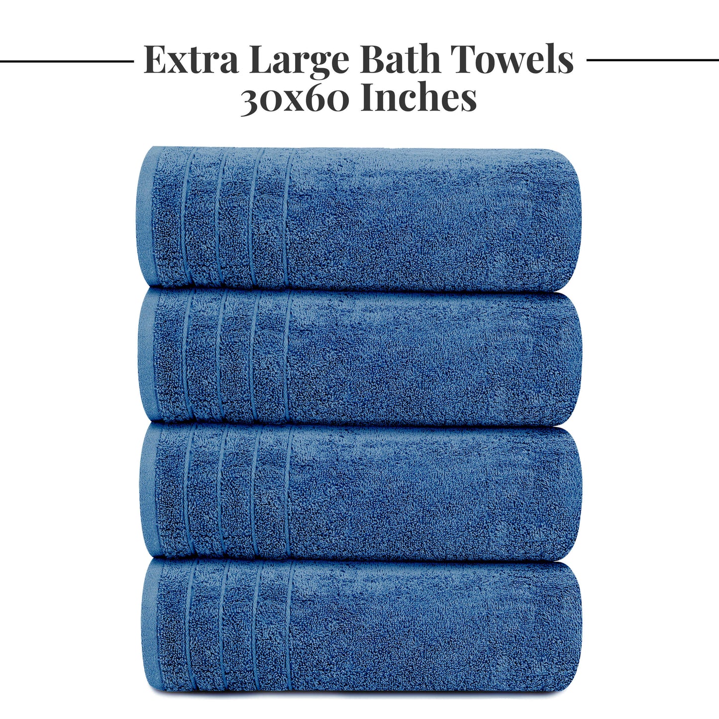 Tens Towels Large Bath Towels, 100% Cotton, 30 x 60 Inches Extra Large Bath Towels (Pack of 4, Blue)