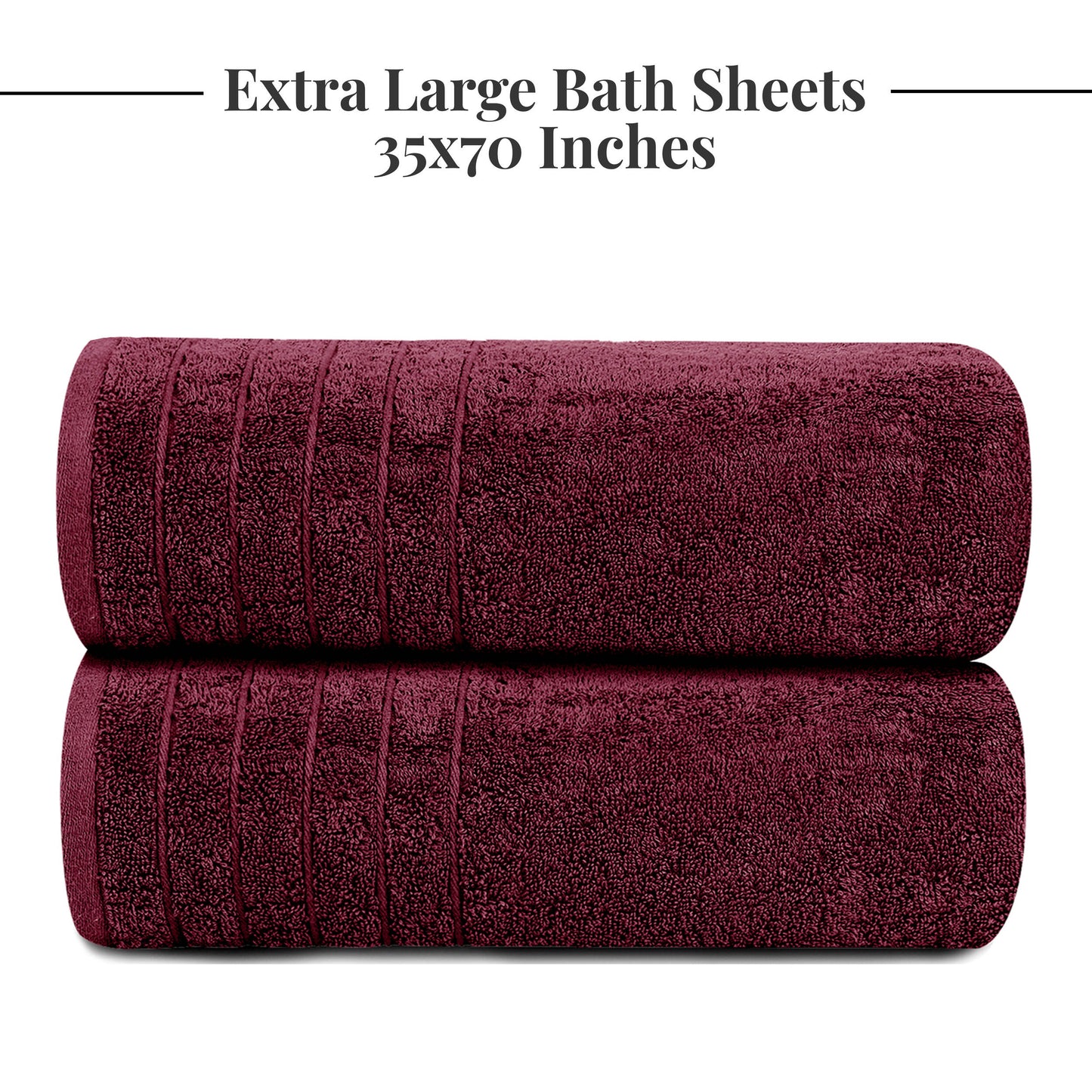 Tens Towels Large Bath Sheets, 100% Cotton, 35x70 inches Extra Large Bath Towel Sheets (Pack of 2, Burgundy)