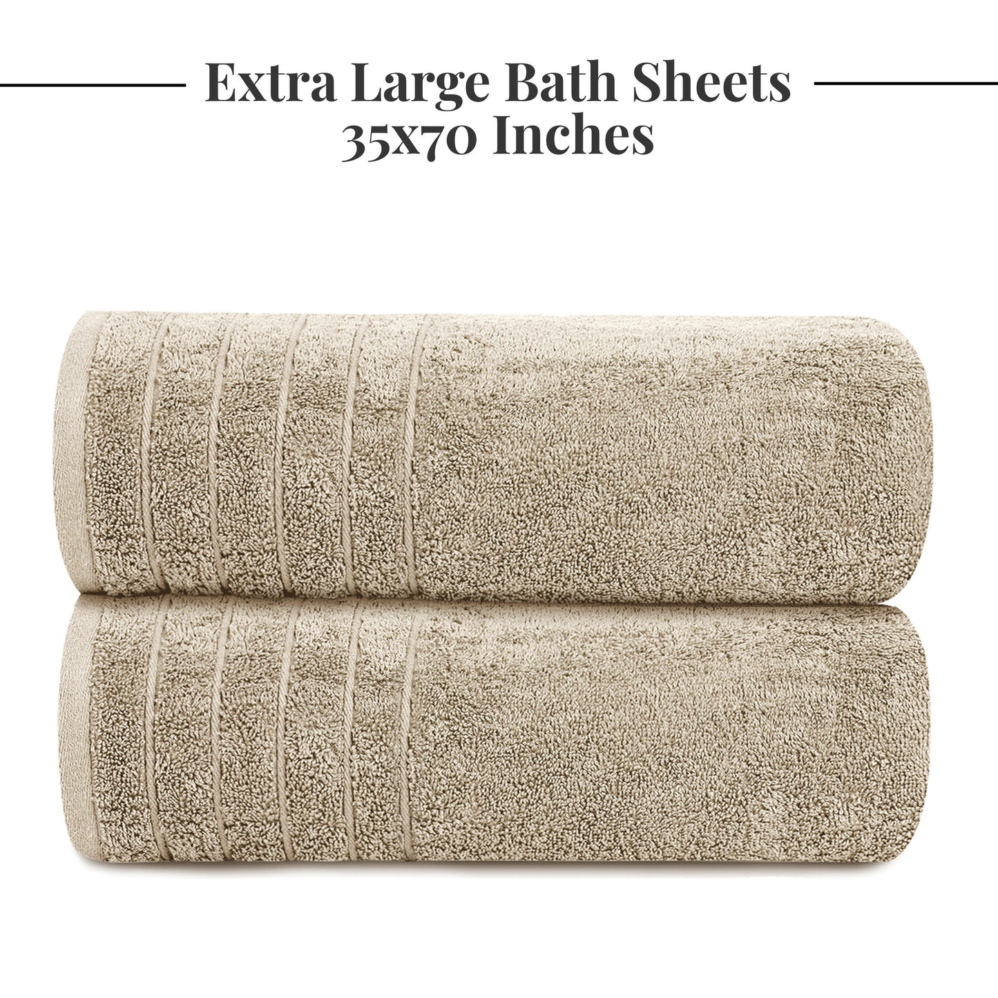 Tens Towels Large Bath Sheets, 100% Cotton, 35x70 inches Extra Large Bath Towel Sheets (Pack of 2, Beige)