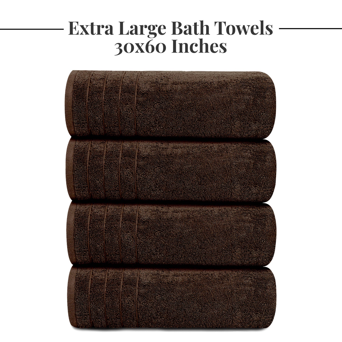 Tens Towels Large Bath Towels, 100% Cotton, 30 x 60 Inches Extra Large Bath Towels (Pack of 4, Brown)