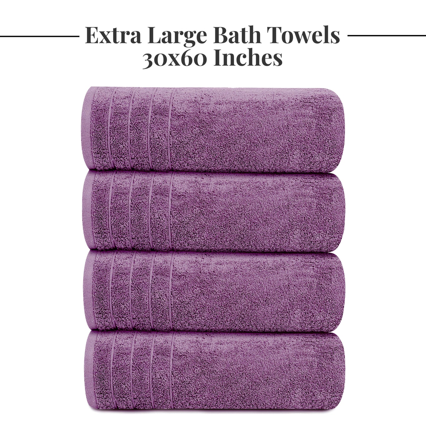 Tens Towels Large Bath Towels, 100% Cotton, 30 x 60 Inches Extra Large Bath Towels (Pack of 4, Purple)
