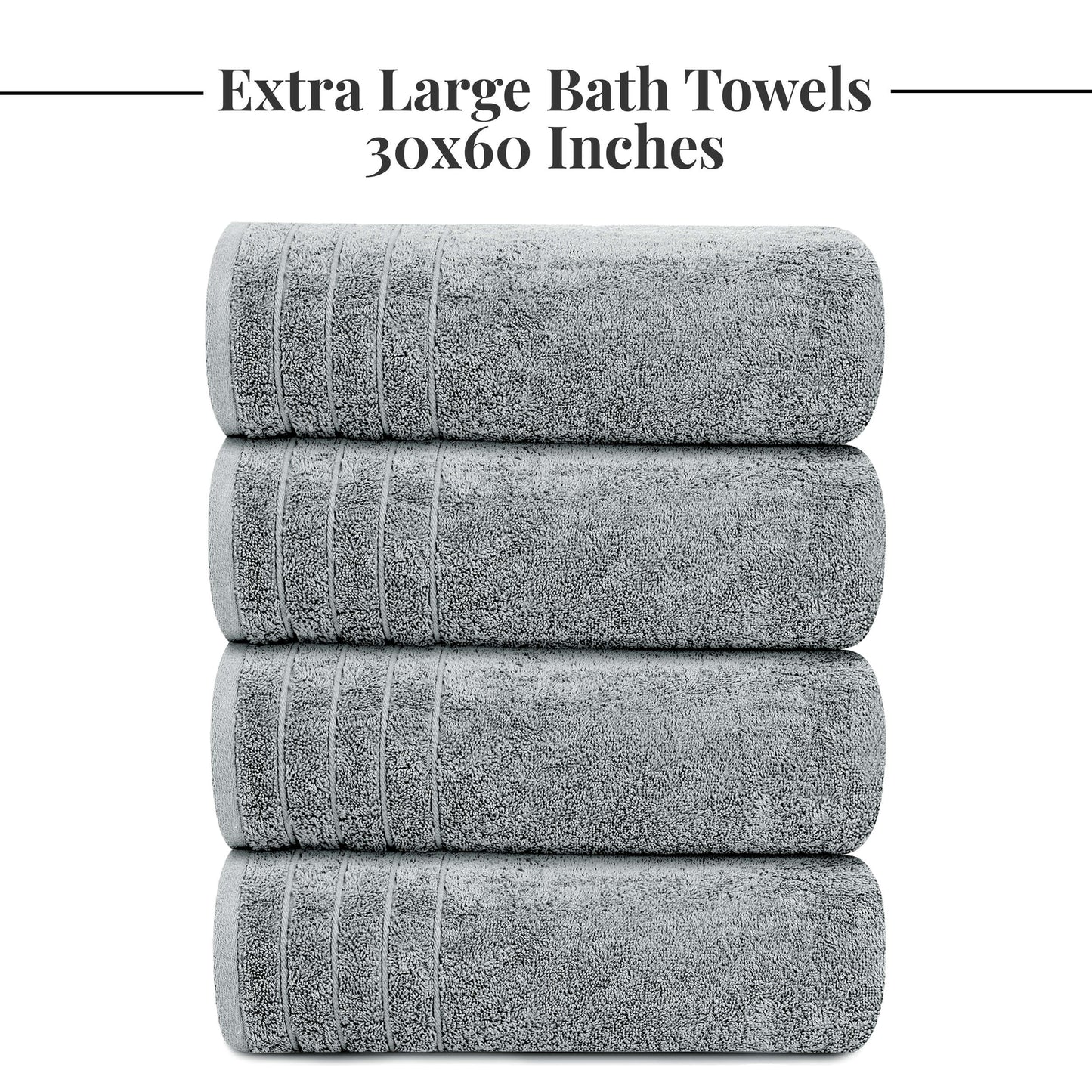 Tens Towels Large Bath Towels, 100% Cotton, 30 x 60 Inches Extra Large Bath Towels (Pack of 4, Cool Grey)