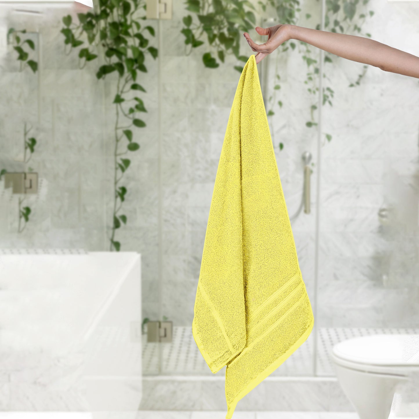 Tens Towels 4 Piece Bath Towels Set, 100% Cotton, 27 inches x 54 inches (YELLOW)