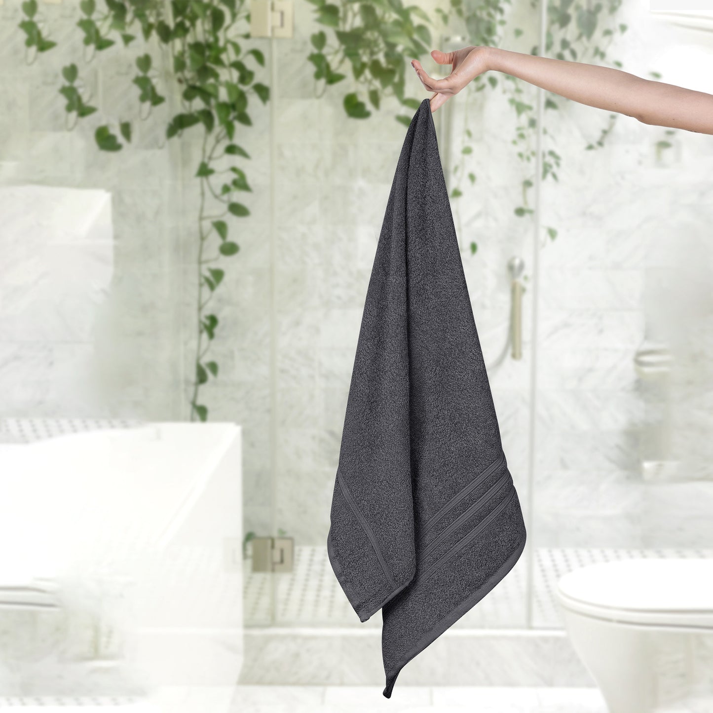 Tens Towels 4 Piece Bath Towels Set, 100% Cotton, 27 inches x 54 inches (DARK GREY)