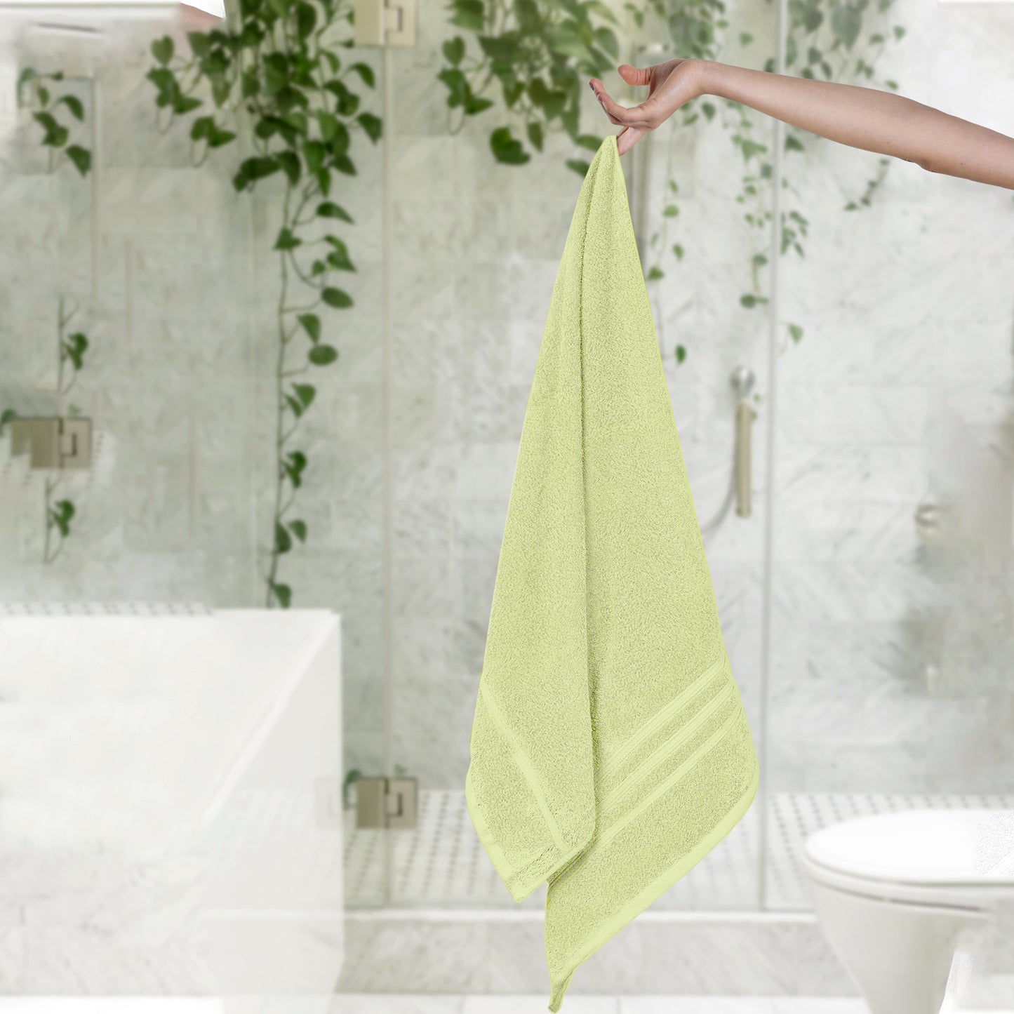 Tens Towels 4 Piece Bath Towels Set, 100% Cotton, 27 inches x 54 inches (LIGHT GREEN)