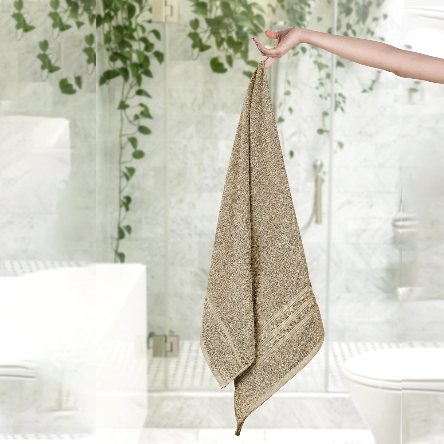 Tens Towels 4 Piece Bath Towels Set, 100% Cotton, 27 inches x 54 inches (BEIGE)