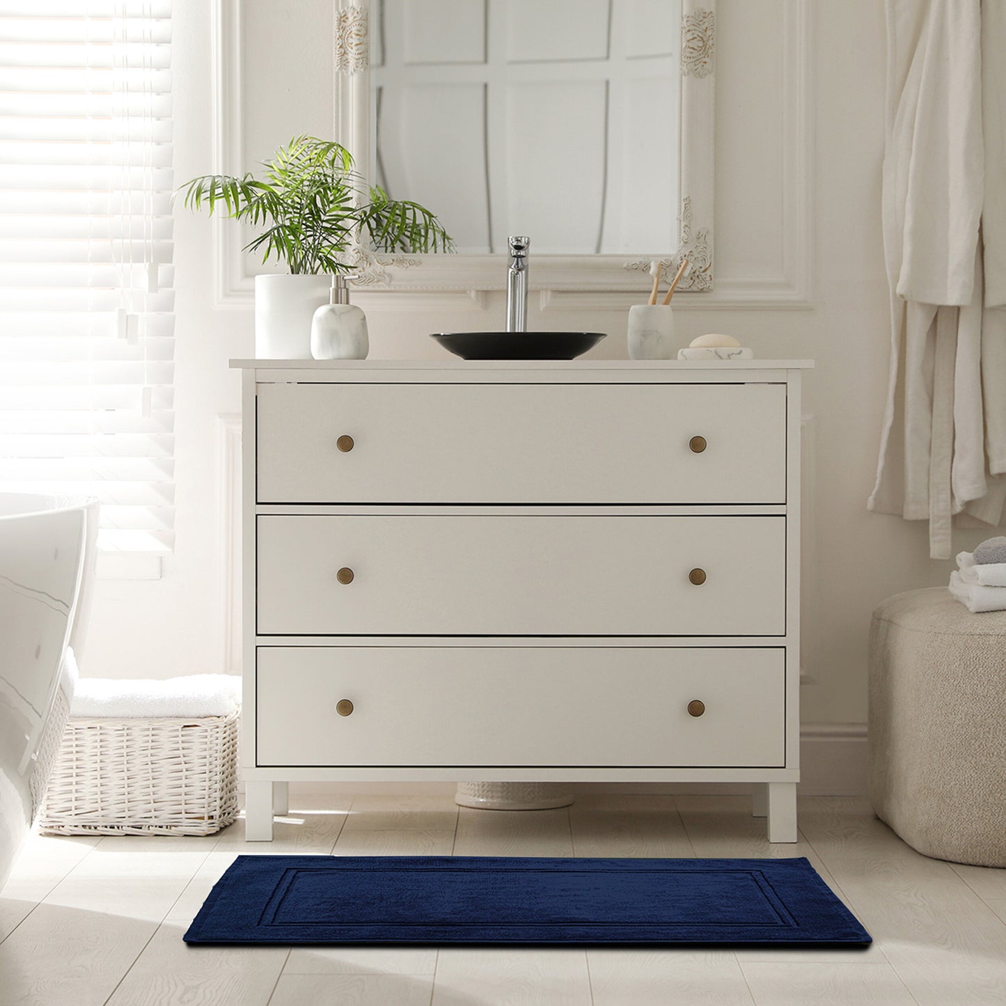 Bath MATS Super Absorbent, Premium Floor Towels, Luxurious Soft & Quick Dry (Navy, 2PC Set)