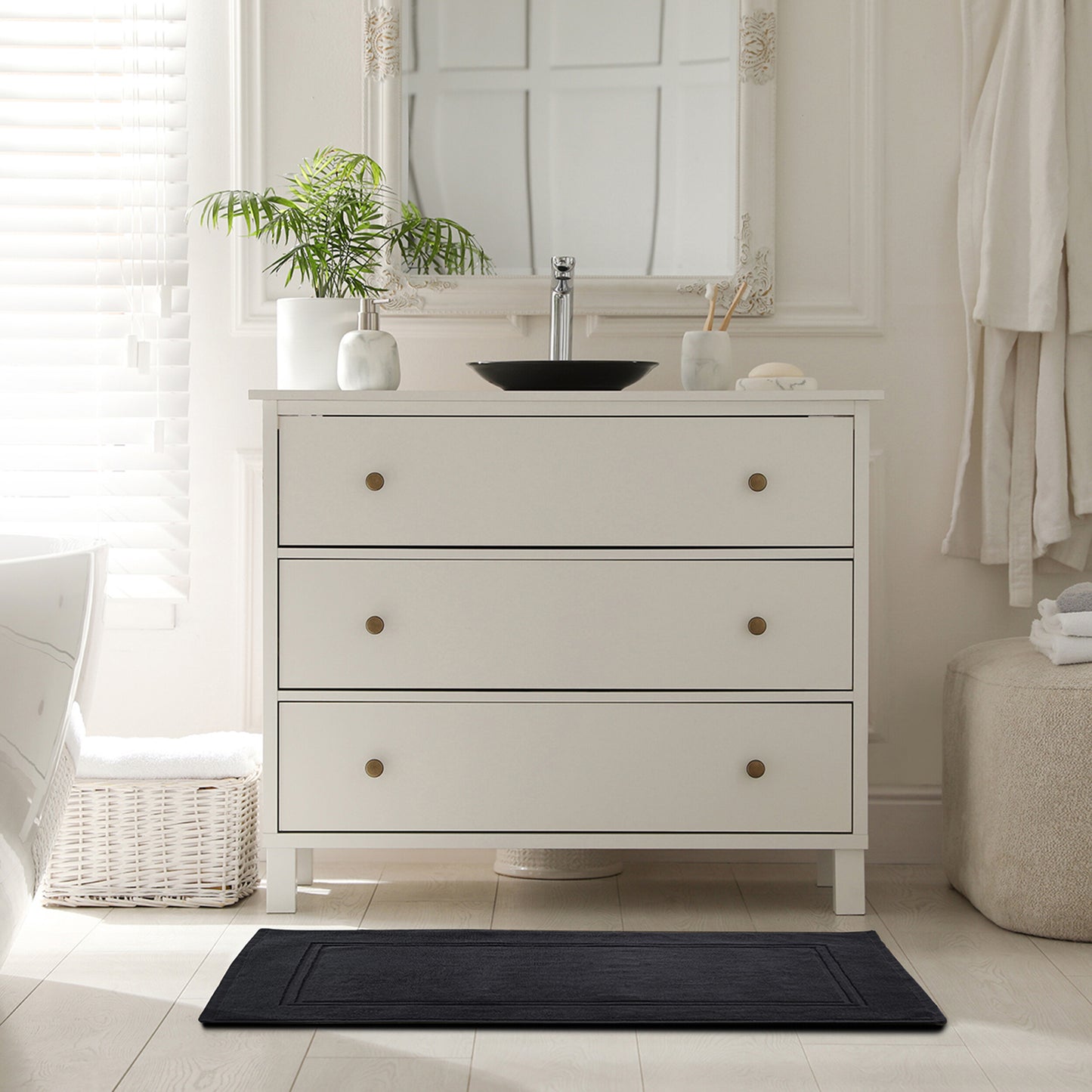 Bath MATS Super Absorbent, Premium Floor Towels, Luxurious Soft & Quick Dry (Black, 2PC Set)