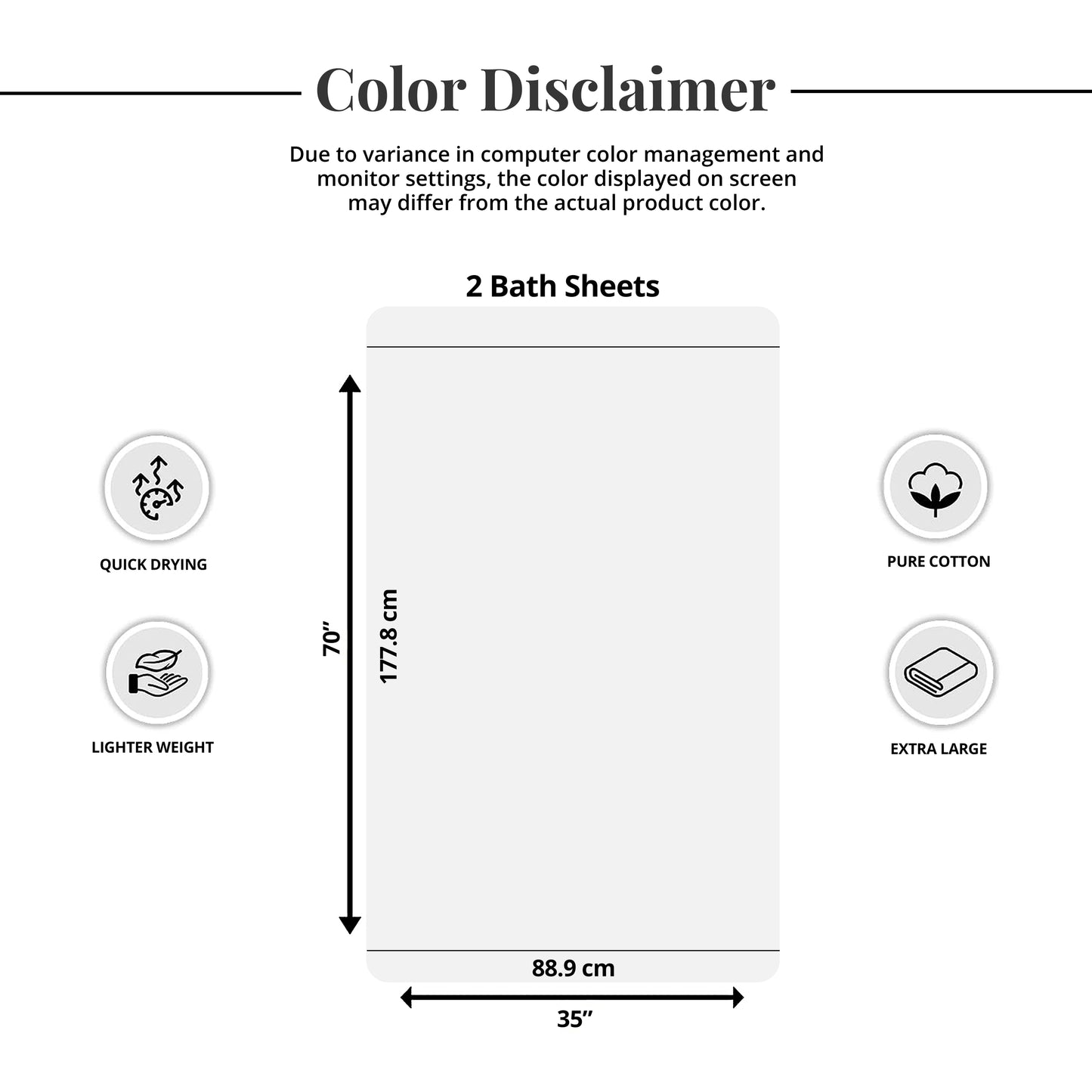 Tens Towels Large Bath Sheets, 100% Cotton, 35x70 inches Extra Large Bath Towel Sheets (Pack of 2, Black)