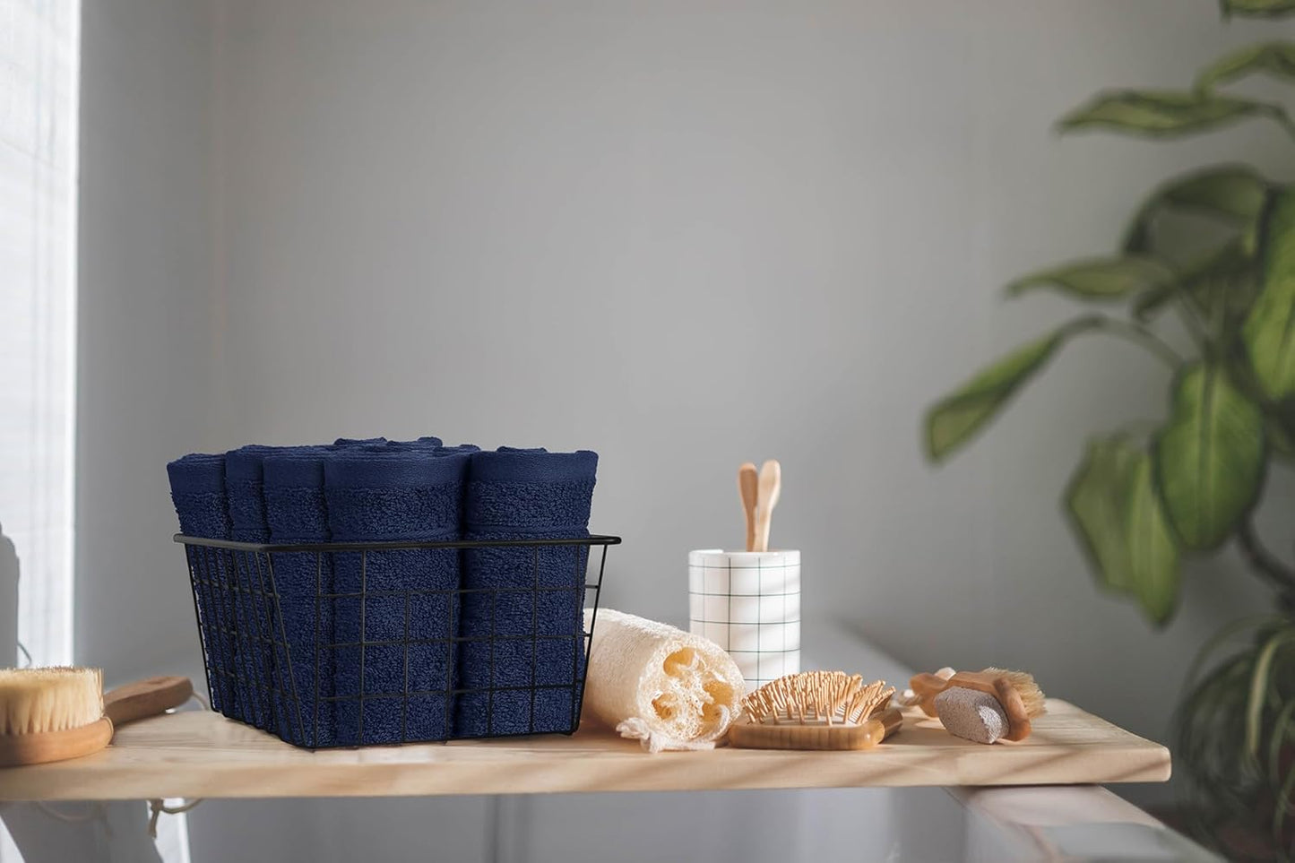 Tens Towels 60 Pack Cotton Washcloths, 12 x 12 in (Navy)